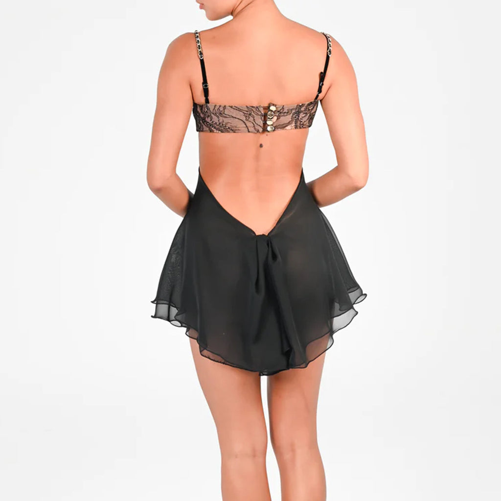 Women's Spaghetti-Strap Chiffon Lace Cutout Backless A-Line Mini Dress