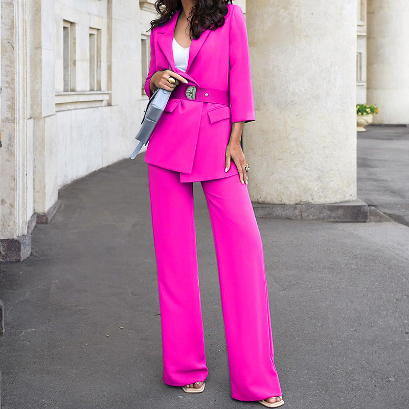 Autumn Winter Solid Color Office Sense High-Waisted Work Pant Two-Piece Set