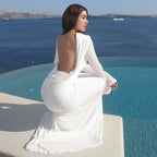 Winter Simple Intellectual Solid Color Swing Collar Backless Design Pleated Tight