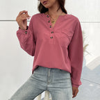 Women's Spring Women Clothing Long Sleeve Solid Color Shirt Casual Women