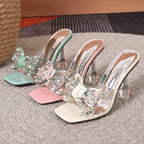 Women's Wine Cup Heel Square Toe High Heel Slippers Cocktail