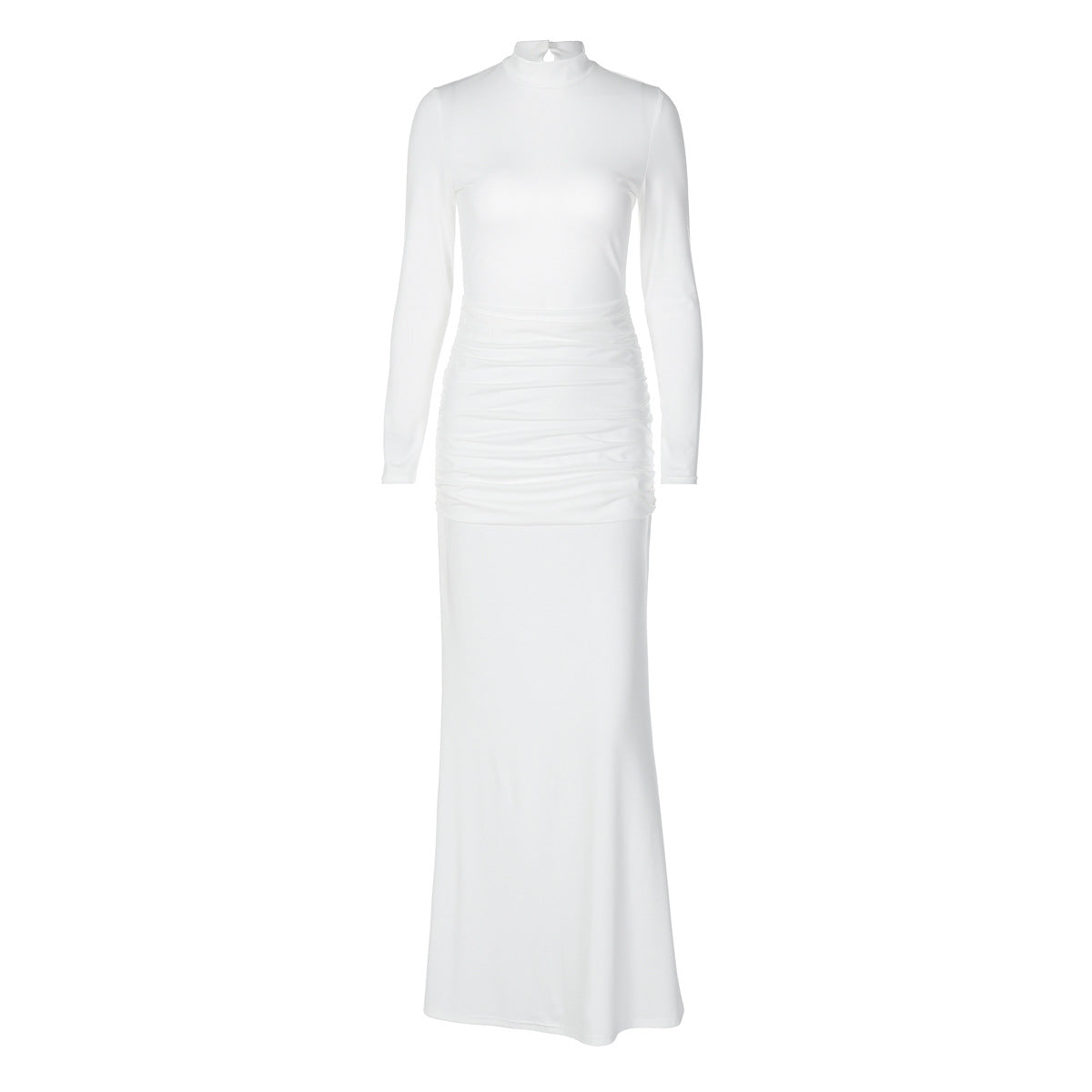 Solid Color Long Sleeve Fishtail Dress Button Backless
