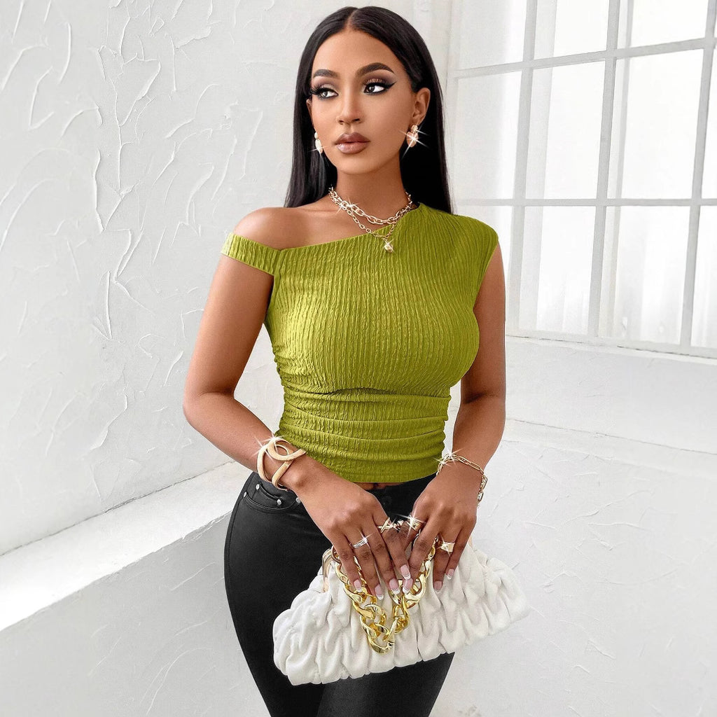 Women’s Green Asymmetric Off Shoulder Peplum Top