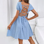 Women's Cotton Square-Neck Backless A-Line Dress