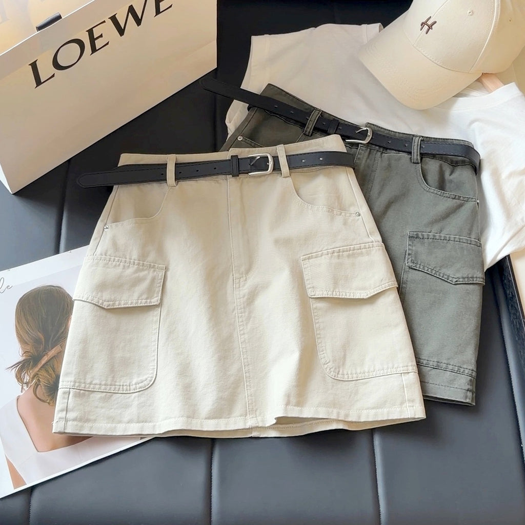 Workwear Denim Skirt Women Summer HW Slimming Multi Pocket