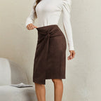 Autumn Women Clothing Suede Knot Skirt Irregular Asym Solid