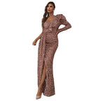 Women's Off-Shoulder Sequin Long-Sleeve Evening Dress