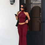 Women's Halter Top & Bootcut Pants Set