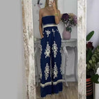 Street Hipster Wrapped Chest Printed Jumpsuit High Waist Casual Pants Women