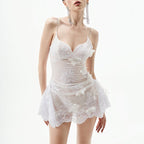 Socialite Sexy Lace Dress Solid Color Slim Embroidered Design Short Dress Women Autumn