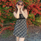 Plaid Lace-Trim A-Line Dress