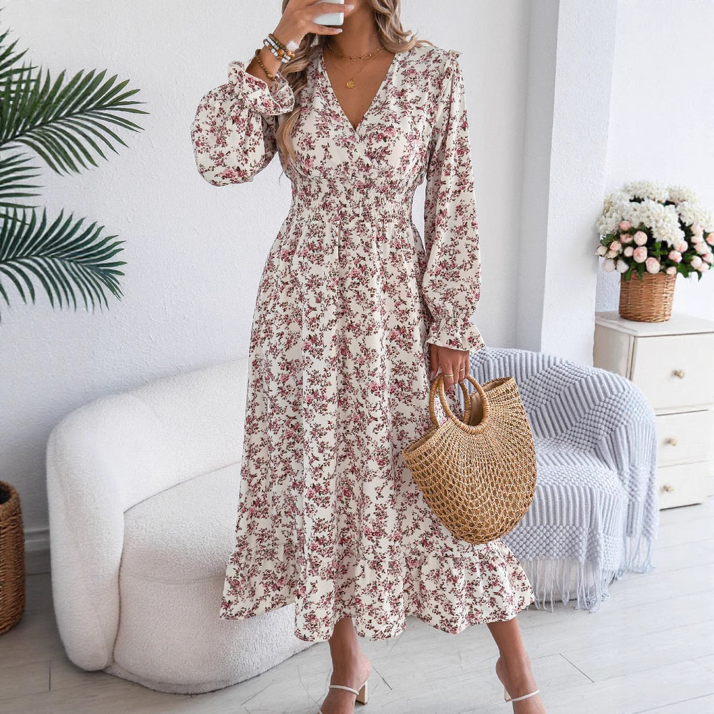 Floral V-Neck Ruffle Maxi Dress