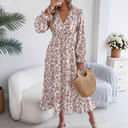Floral V-Neck Ruffle Maxi Dress