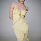 Women Yellow Gallus Dress Cinched Slimming Maxi Dress