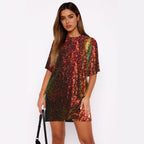 V Neck Sequin Loose Elegant Exquisite Reverse Dress