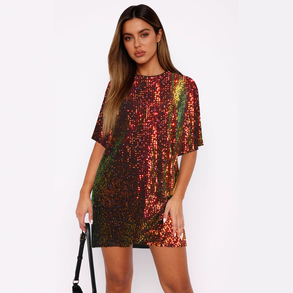 V Neck Sequin Loose Elegant Exquisite Reverse Dress