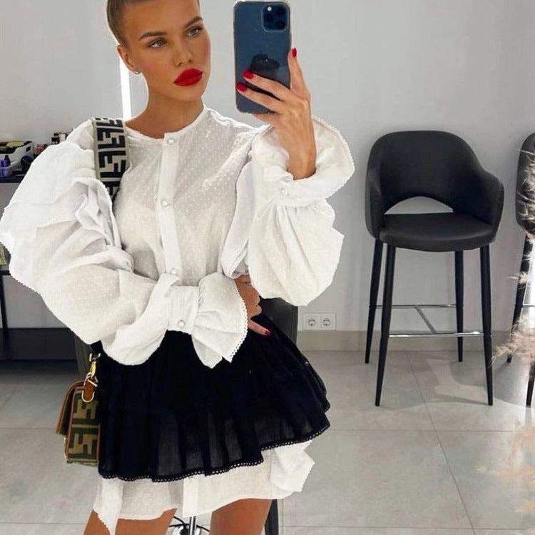 French Ruffle Shirt Dress
