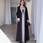 Long Collar Stitching Contrast Color Trench Coat Office Coat