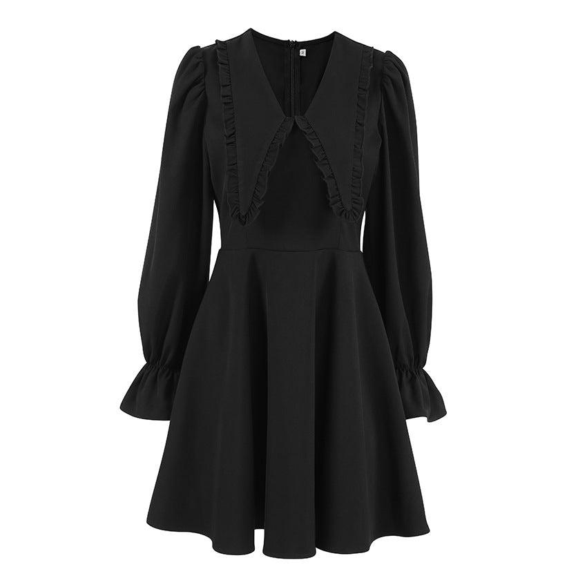 Black Collared Bell-Sleeve Dress