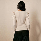 Women Clothing Square Collar Long Sleeved T shirt Women