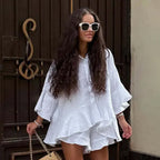 Loose Shirt Shorts Summer Ruffled 3/4 Sleeve Top Shorts Two