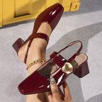 Women's 's Square Head Chunky Heel Closed Toe Sandals