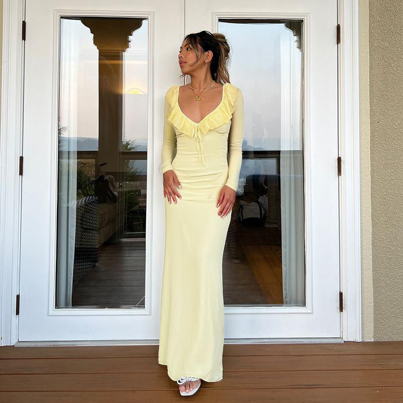 Ruffled Long Sleeve Bodycon Maxi Dress