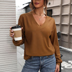 Waffle V-Neck Long Sleeve Top