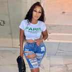 Women’s Graphic Letter Cropped Short Sleeve Top