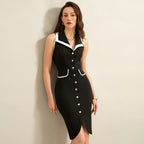 Women's Collared Color-Block Button Sleeveless Dress