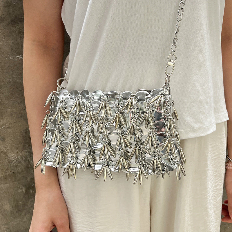 Woven Bamboo Tassel Crossbody Bag
