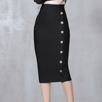 Autumn Winter Tight Waist Seam Buckle Midi Slim Fit Skirt