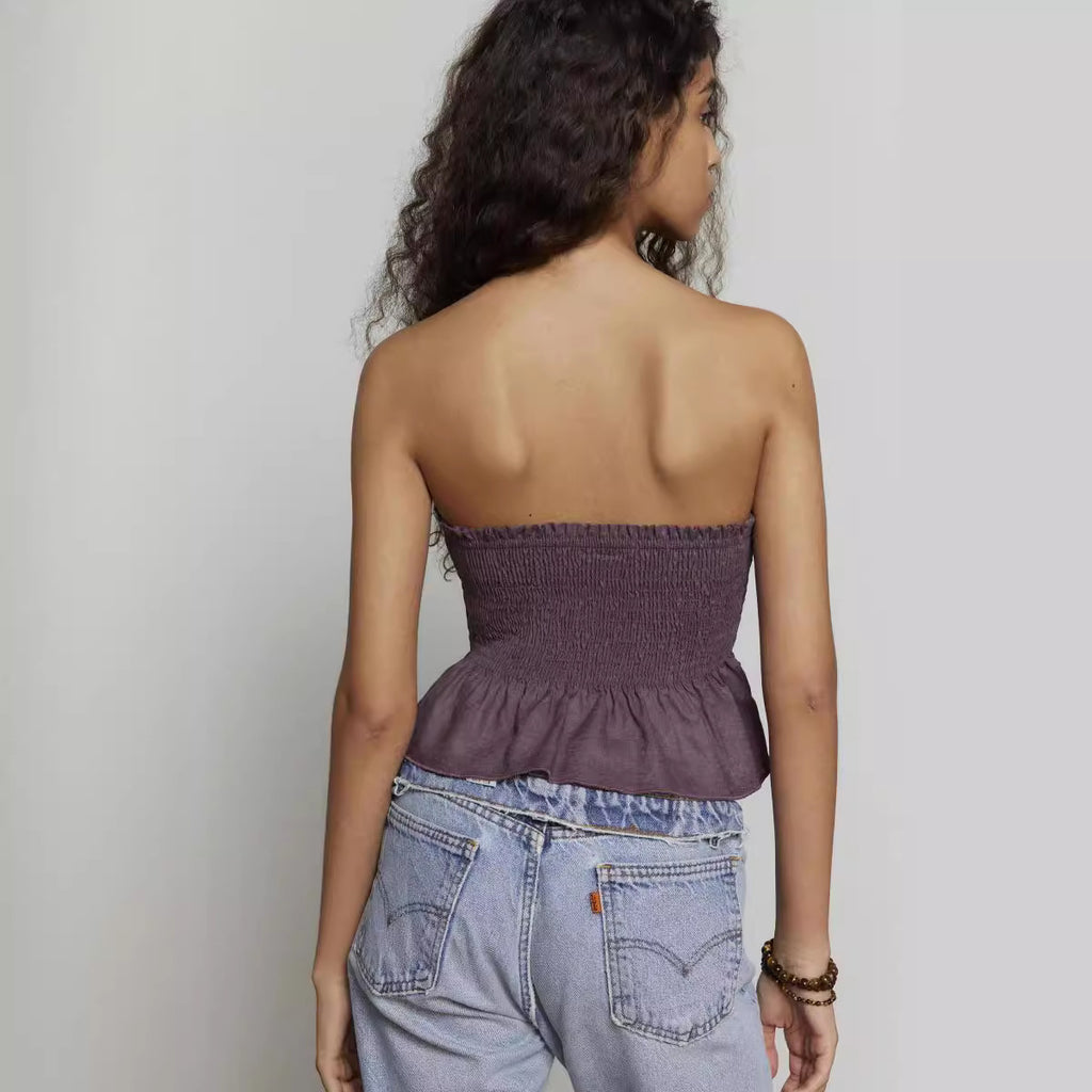 's Fall Top Solid Color Tube Top Pleated Vest