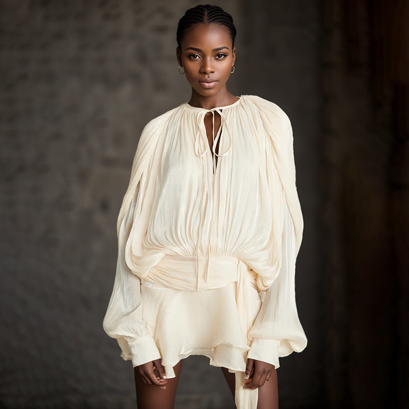 Women’s Pleated Puff-Sleeve Mini Dress
