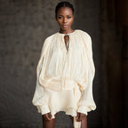 Women’s Pleated Puff-Sleeve Mini Dress