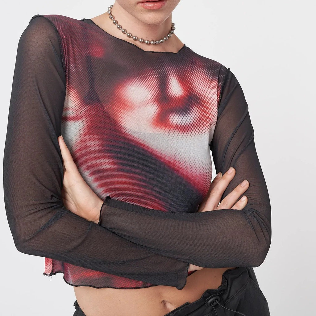 Women’s Red Abstract Graphic Slim Fit T Shirt