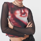 Women’s Red Abstract Graphic Slim Fit T Shirt