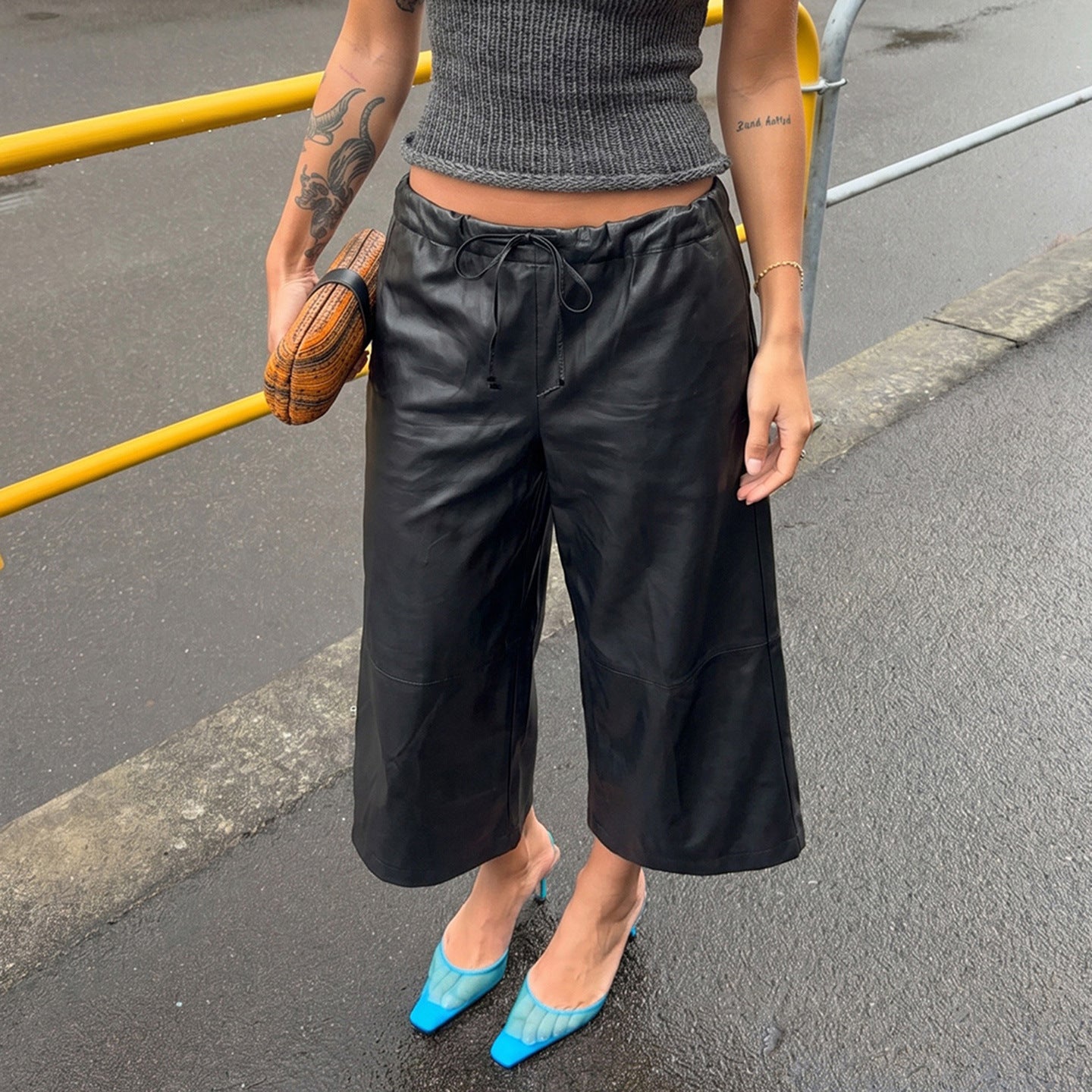 Women's Faux Leather Wide-Leg Pants