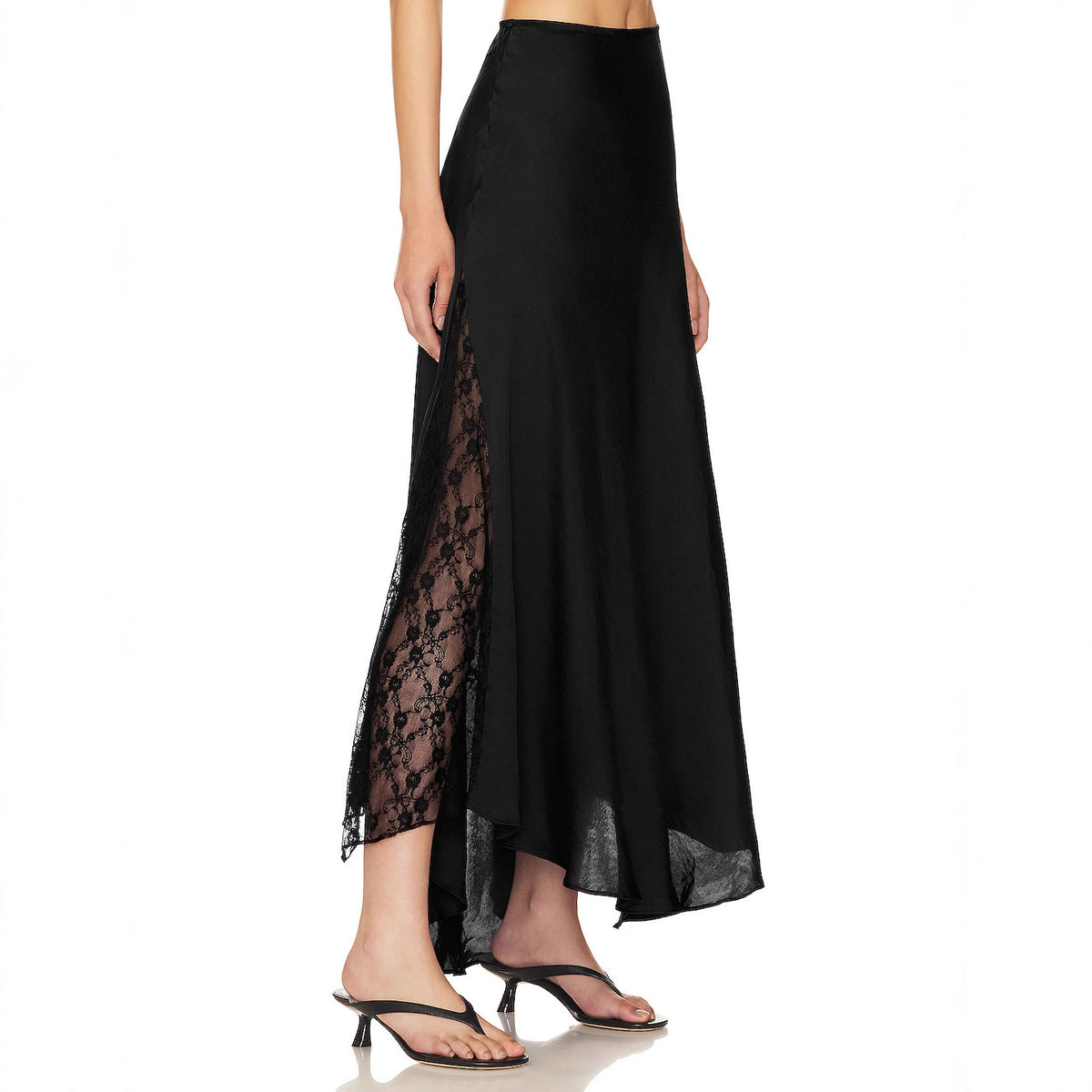 Satin Lace Stitching Elegant Mid Length Skirt