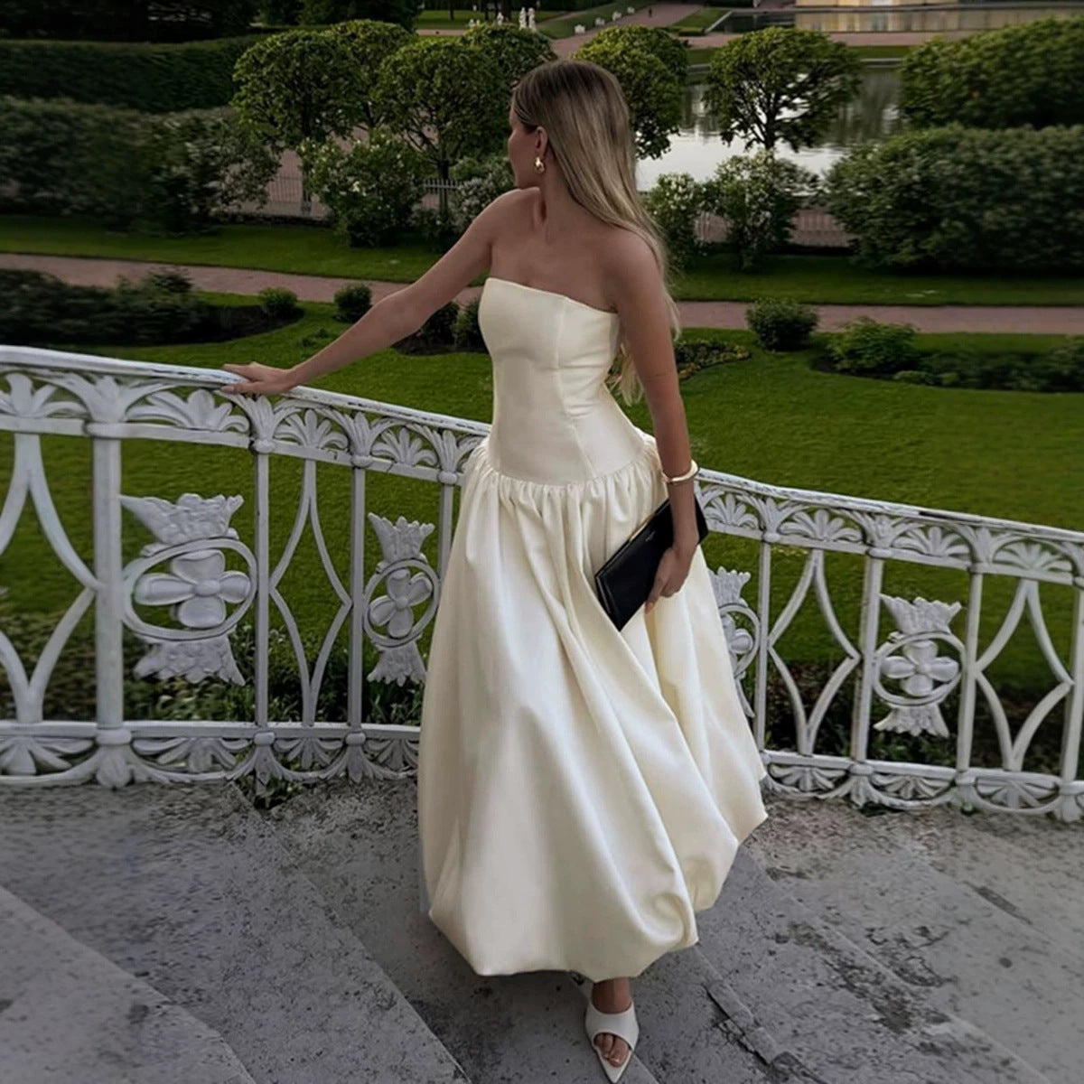 Women's Strapless Lace-Up Hepburn Midi Dress