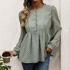 Women's Textured Jacquard Button Shirt – Long-Sleeve Collared Blouse