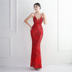 Women's Three Dimensional Strong Sequin Floral Dress Long Cocktail Slim Fit