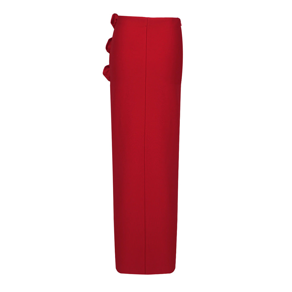 Three Dimensional Floral Bandage Split Long Skirt