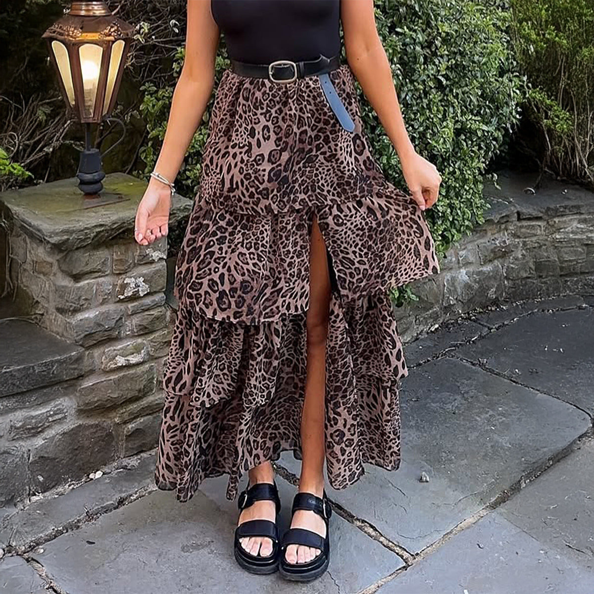 Elegant Leopard Print Cake Long Autumn Winter Skirt