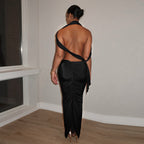 Solid Color Pleated Hollow Out Cutout Backless Sleeveless Dress