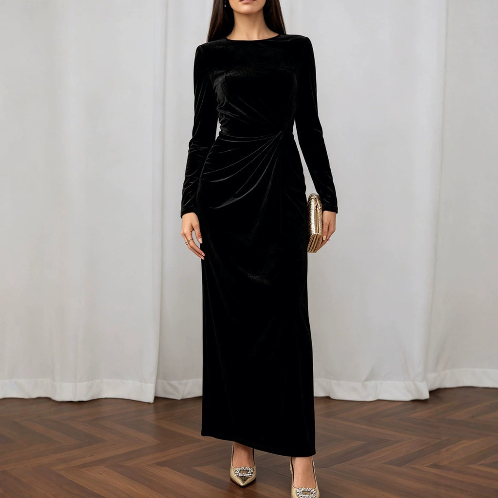 Women's Velvet Twisted-Waist Split Maxi Dress