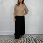 New Autumn Winter round Neck Top Sunken Stripe Pleated Dress