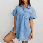 Polo Collar Loose Denim Dress