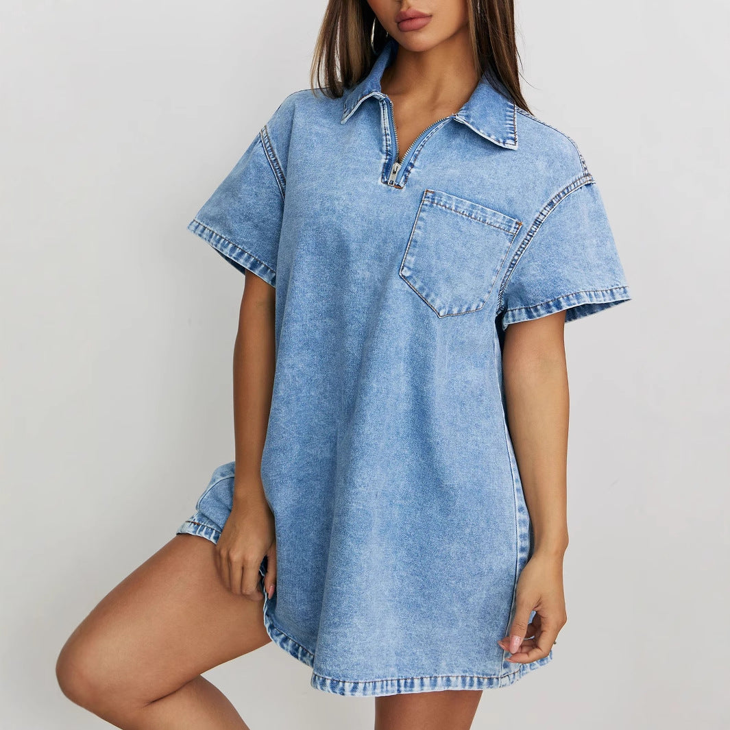 Polo Collar Loose Denim Dress