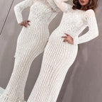 Gold Long Sleeve Bodycon Evening Maxi Dress